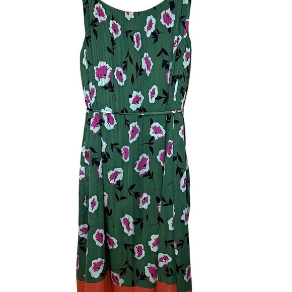 Anthropologie Women's Pleated Floral Dress Small Size Belted Green Colorful - Picture 4 of 13